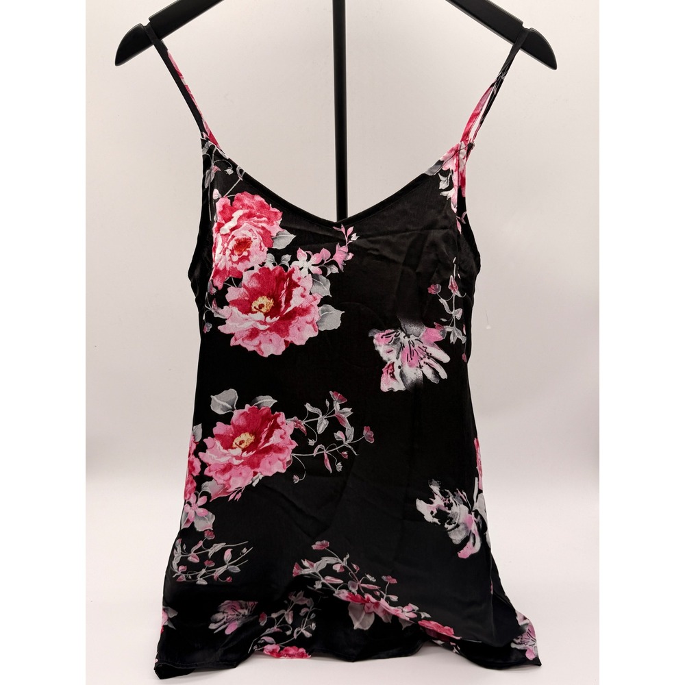 Honey Punch Floral Satin Mini Slip Dress Top NWT Black Pink Size Small